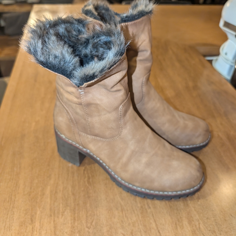 Women's Faux-Fur Trim Brown Ankle Boots